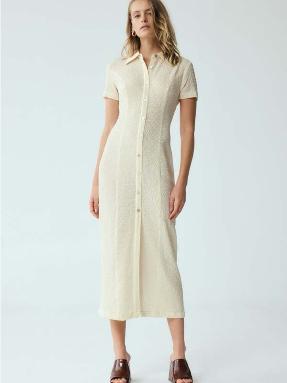 Third Form Waffle Midi Shirt dress cream size 4